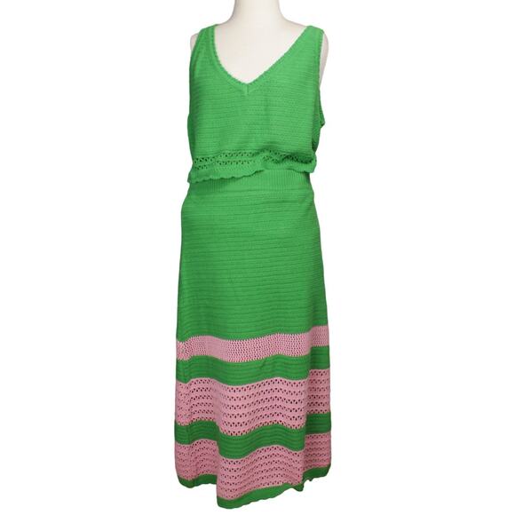 Scoop Women's Crochet Sleeveless Crop Top and Skirt Set Sz L (12-14) Pink/Green - Picture 1 of 8